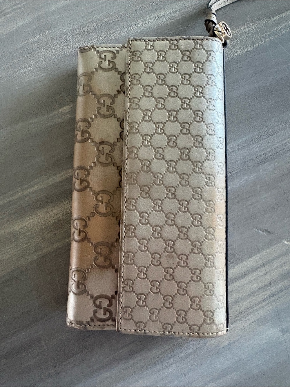 Gucci Metallic Beige/Taupe Monogram Card Holder